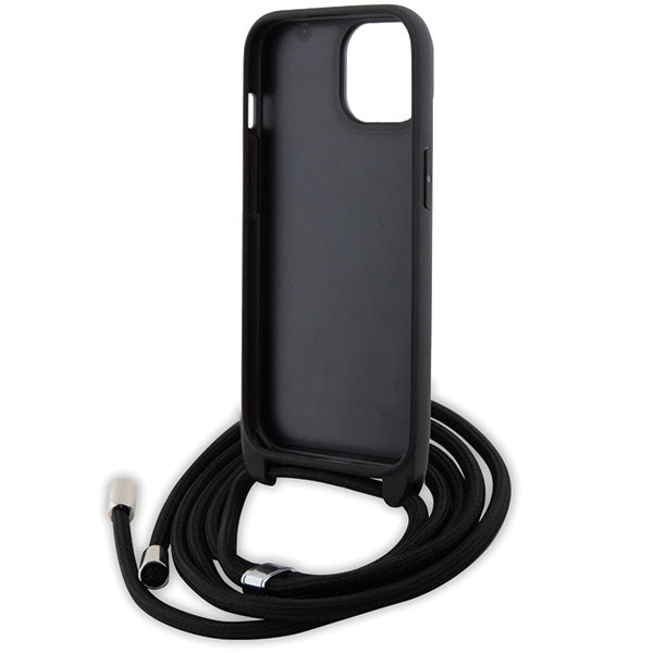 Karl Lagerfeld Crossbody Saffiano Monogram Metal Pin Karl & Choupette Case for iPhone 15 - Black