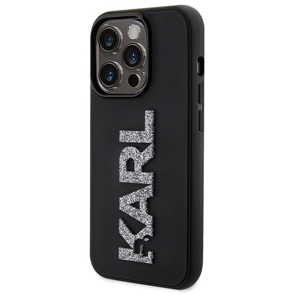 Karl Lagerfeld 3D Rubber Glitter Logo case for iPhone 15 Pro Max - black