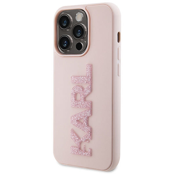 Karl Lagerfeld 3D Rubber Glitter Logo case for iPhone 15 Pro Max - pink