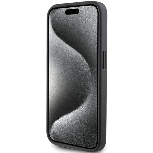 Karl Lagerfeld Saffiano Cardslot Karl&amp;Choupette Metal Pin case for iPhone 15 Pro - black