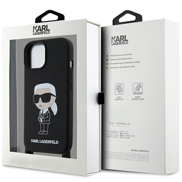 Karl Lagerfeld KLHCP15SSCBSKNK iPhone 15 6.1" hardcase black/black Crossbody Silicone Ikonik