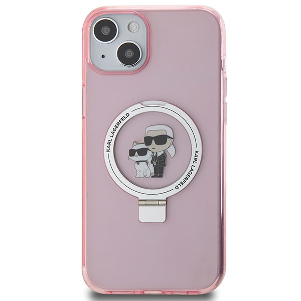 Karl Lagerfeld Ring Stand Karl&amp;Choupette MagSafe case for iPhone 15 Plus - pink