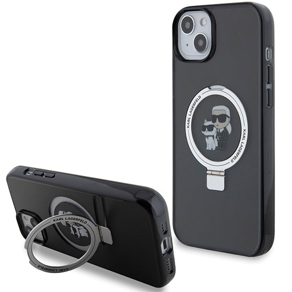 Karl Lagerfeld KLHMP15SHMRSKCK iPhone 15 6.1" black/black hardcase Ring Stand Karl&amp;Choupette MagSafe