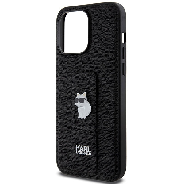 Karl Lagerfeld Gripstand Saffiano Choupette Pins Case for iPhone 13 Pro / 13 - Black