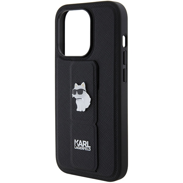 Karl Lagerfeld Gripstand Saffiano Choupette Pins case for iPhone 14 Pro Max - black