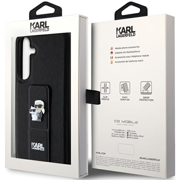 Karl Lagerfeld Gripstand Saffiano Karl&amp;Choupette Pins case for Samsung Galaxy S24+ - black