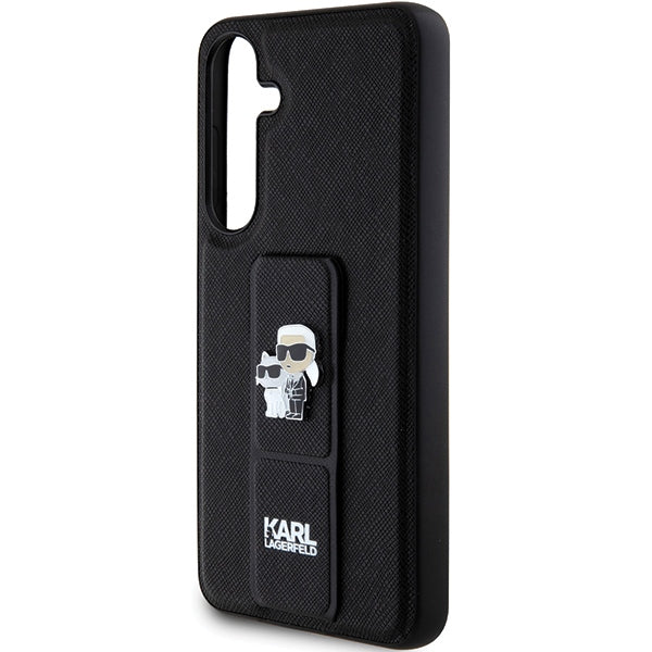 Karl Lagerfeld Gripstand Saffiano Karl&amp;Choupette Pins case for Samsung Galaxy S24+ - black