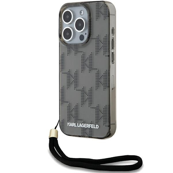 Karl Lagerfeld IML Mono KL Pattern &amp; Cord case for iPhone 15 Pro - black