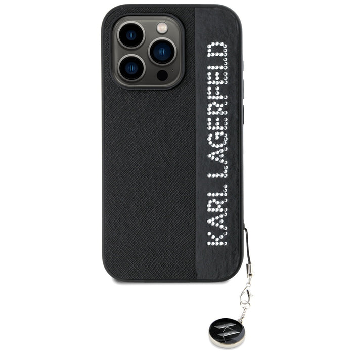 Karl Lagerfeld Saffiano Rhinestones &amp; Charm case for iPhone 15 Pro - black