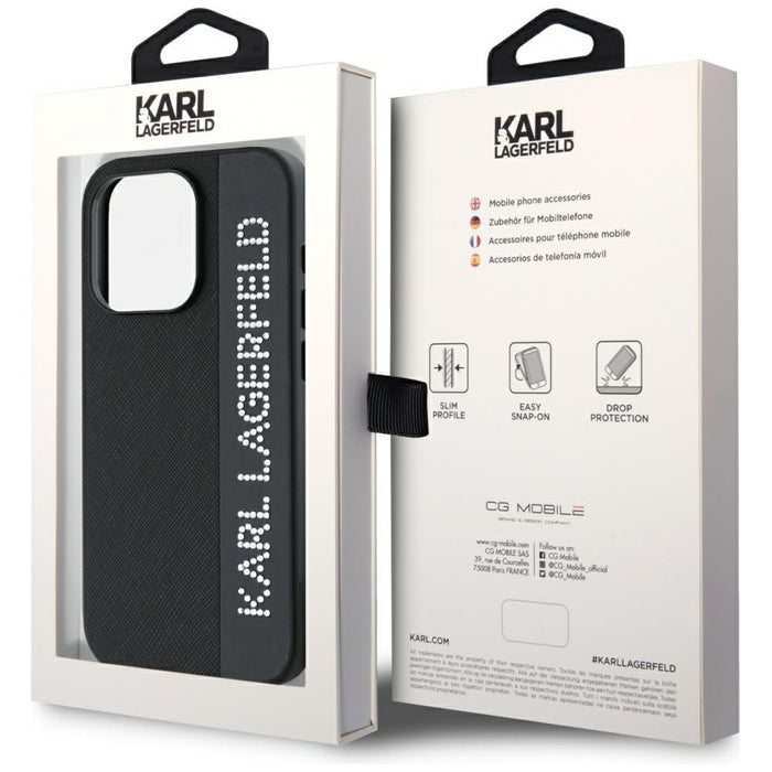 Karl Lagerfeld Saffiano Rhinestones &amp; Charm case for iPhone 15 Pro - black
