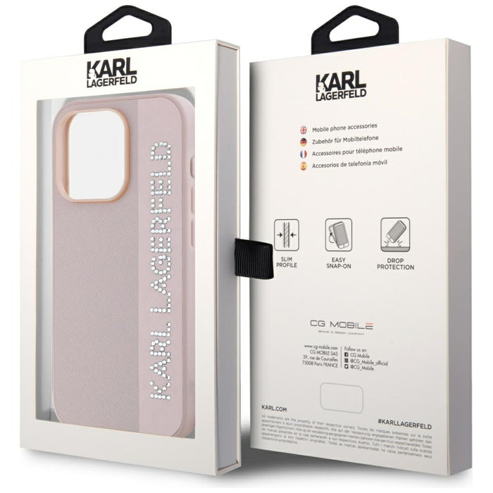Karl Lagerfeld Saffiano Rhinestones &amp; Charm case for iPhone 15 Pro - pink
