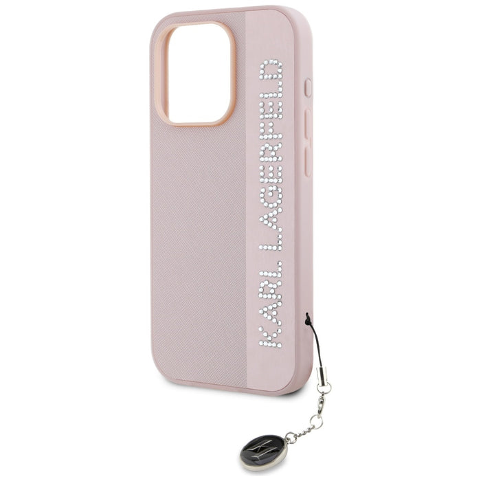 Karl Lagerfeld Saffiano Rhinestones &amp; Charm case for iPhone 15 Pro - pink