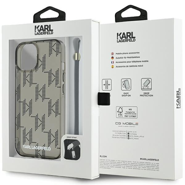 Karl Lagerfeld IML Mono KL Pattern &amp; Cord case for iPhone 15 / 14 / 13 - black