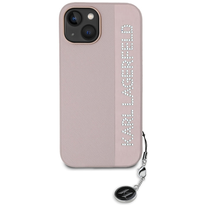 Karl Lagerfeld Saffiano Rhinestones &amp; Charm case for iPhone 15 / 14 / 13 - pink