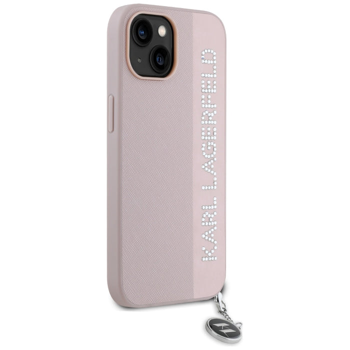 Karl Lagerfeld Saffiano Rhinestones &amp; Charm case for iPhone 15 / 14 / 13 - pink