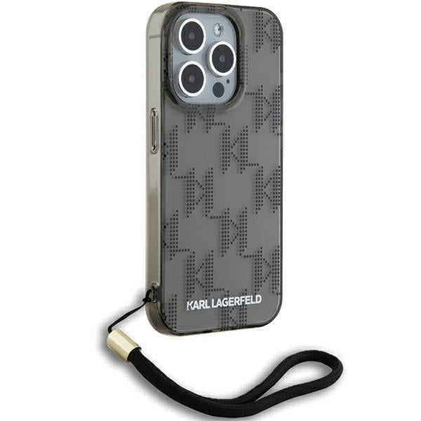 Karl Lagerfeld IML Mono KL Pattern &amp; Cord case for iPhone 15 Pro Max - black