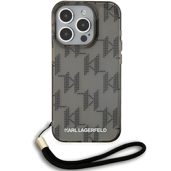 Karl Lagerfeld IML Mono KL Pattern & Cord case for iPhone 15 Pro Max - black