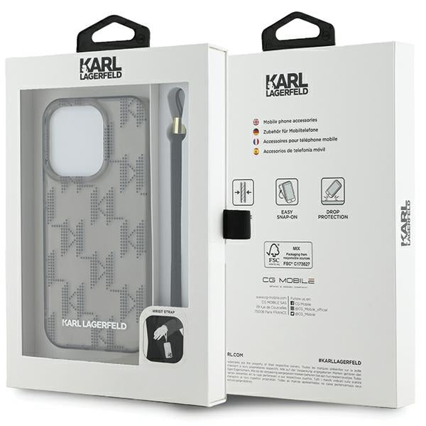 Karl Lagerfeld IML Mono KL Pattern &amp; Cord case for iPhone 15 Pro Max - black