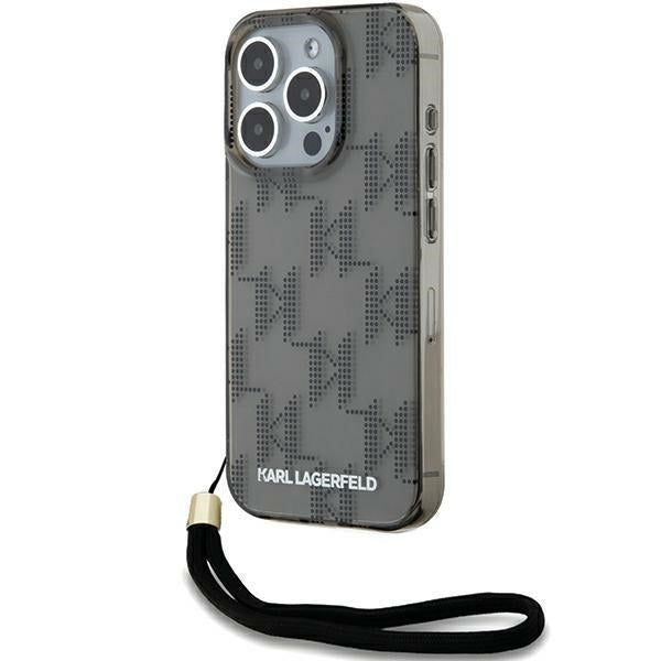 Karl Lagerfeld IML Mono KL Pattern &amp; Cord case for iPhone 15 Pro Max - black