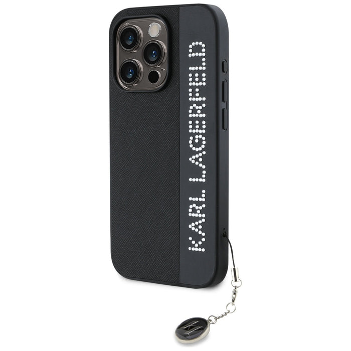 Karl Lagerfeld Saffiano Rhinestones &amp; Charm case for iPhone 15 Pro Max - black