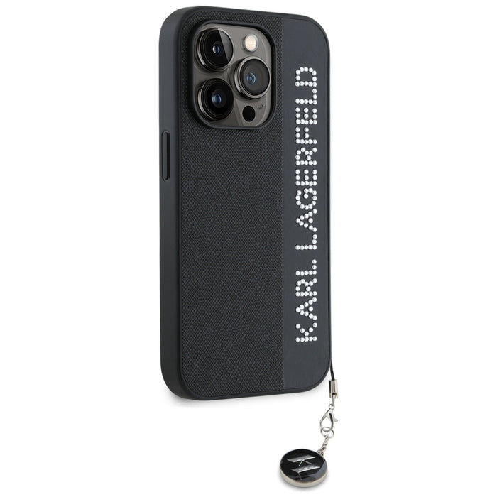 Karl Lagerfeld Saffiano Rhinestones &amp; Charm case for iPhone 15 Pro Max - black