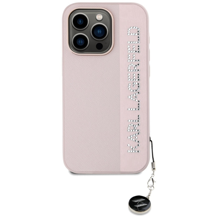 Karl Lagerfeld Saffiano Rhinestones &amp; Charm case for iPhone 15 Pro Max - pink