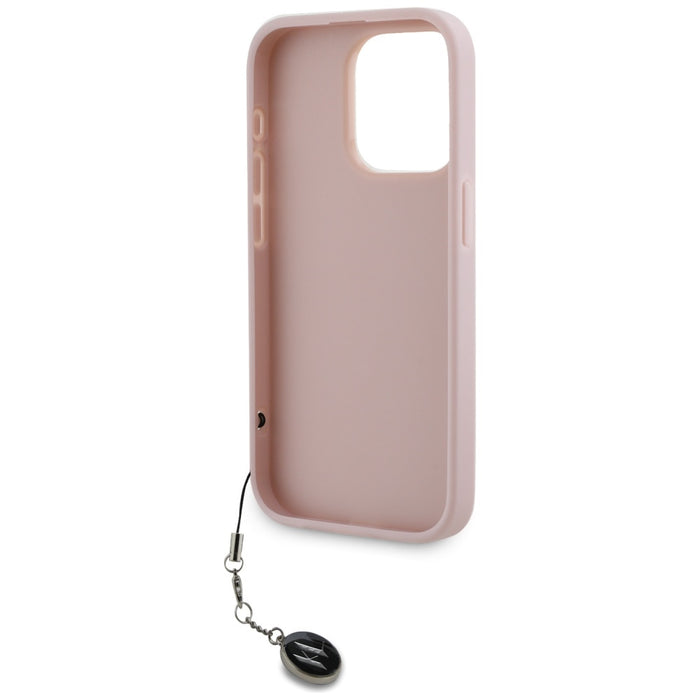 Karl Lagerfeld Saffiano Rhinestones &amp; Charm case for iPhone 15 Pro Max - pink