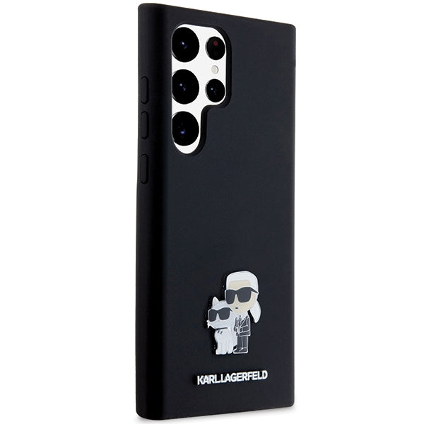 Karl Lagerfeld Silicone Karl&amp;Choupette Metal Pin case for Samsung Galaxy S24 Ultra - black