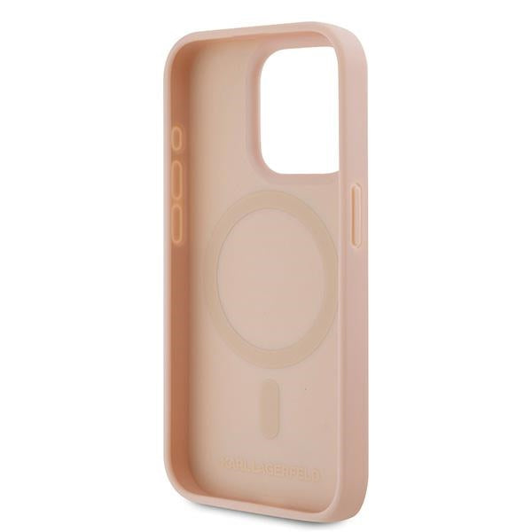 Karl Lagerfeld Leather Monogram Metal Logo case for iPhone 15 Pro Max - pink