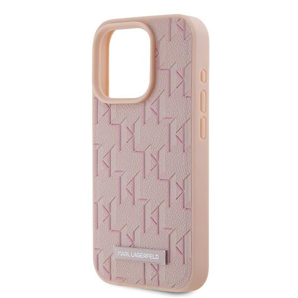 Karl Lagerfeld Leather Monogram Metal Logo case for iPhone 15 Pro Max - pink