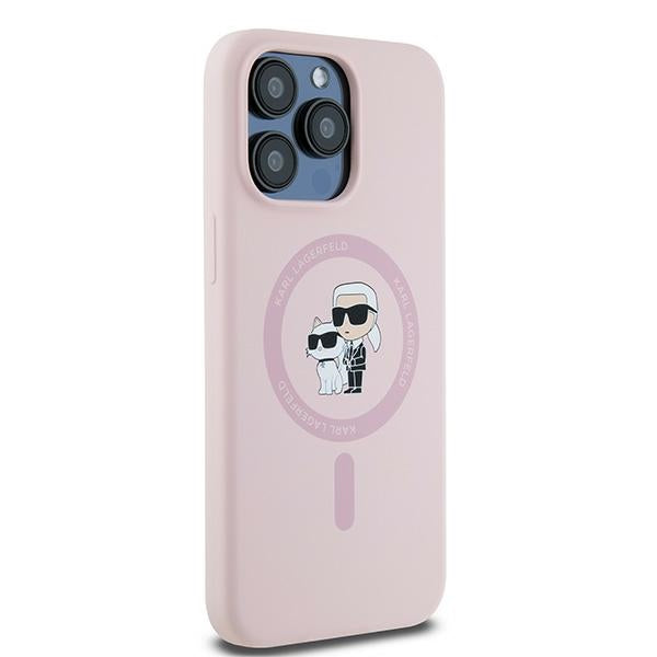 Karl Lagerfeld Silicone Karl&amp;Choupette Ring MagSafe case for iPhone 15 Pro Max - pink