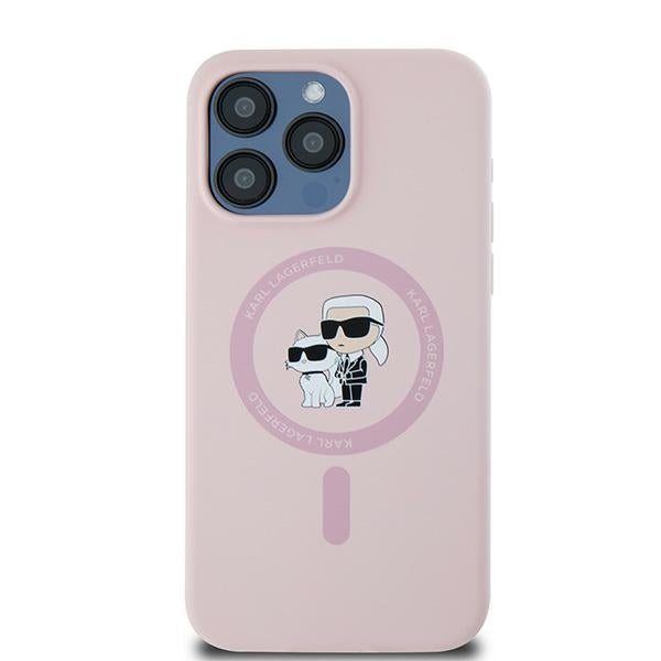 Karl Lagerfeld Silicone Karl&amp;Choupette Ring MagSafe case for iPhone 15 Pro Max - pink