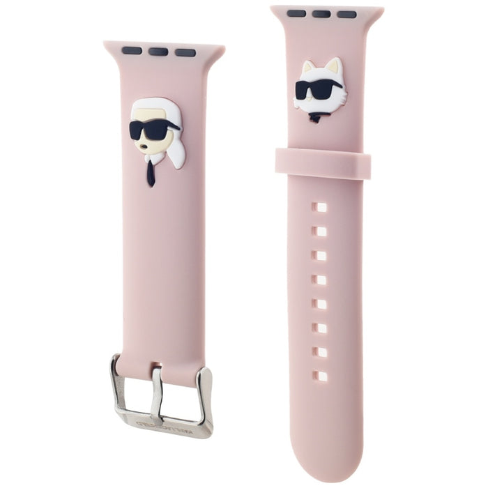 Karl Lagerfeld 3D Rubber Karl&amp;Choupette Heads strap for Apple Watch 42/44/45/49mm - pink