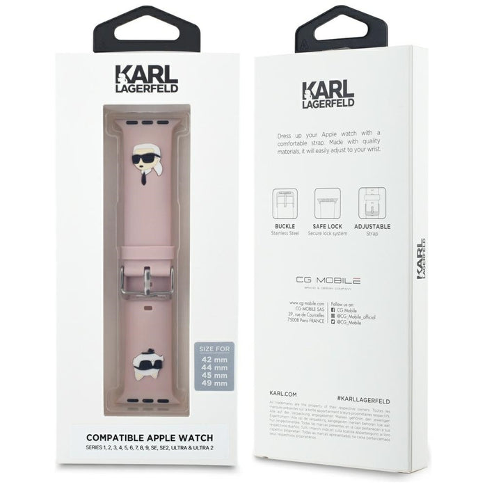 Karl Lagerfeld 3D Rubber Karl&amp;Choupette Heads strap for Apple Watch 42/44/45/49mm - pink