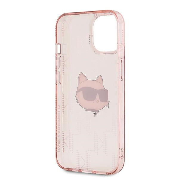 Karl Lagerfeld IML Choupette Head &amp; Monogram case for iPhone 14 / 15 / 13 - pink