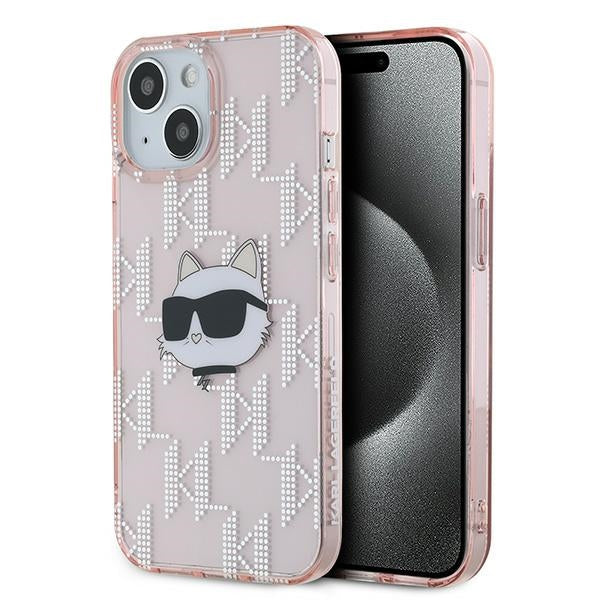 Karl Lagerfeld IML Choupette Head &amp; Monogram case for iPhone 14 / 15 / 13 - pink