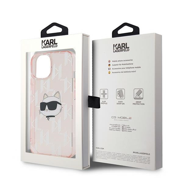 Karl Lagerfeld IML Choupette Head &amp; Monogram case for iPhone 14 / 15 / 13 - pink