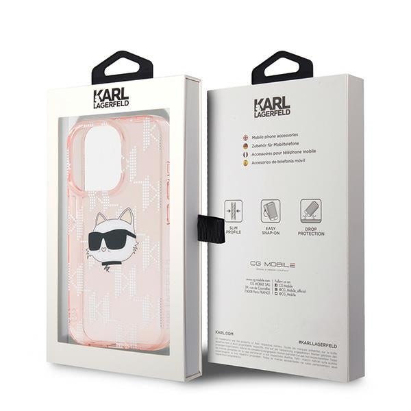 Karl Lagerfeld IML Choupette Head &amp; Monogram case for iPhone 15 Pro Max - pink