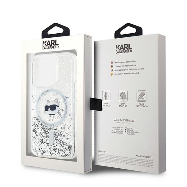 Karl Lagerfeld Liquid Glitter Choupette Head MagSafe case for iPhone 14 Pro Max - transparent