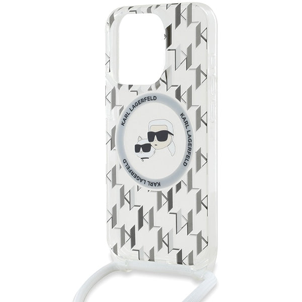 Karl Lagerfeld IML Crossbody Monogram Karl &amp; Choupette Head MagSafe Case for iPhone 15 Pro - Transparent