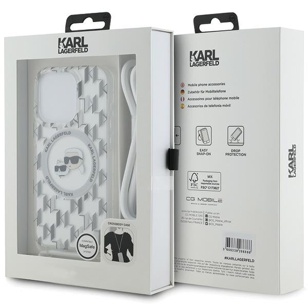 Karl Lagerfeld IML Crossbody Monogram Karl &amp; Choupette Head MagSafe Case for iPhone 15 Pro - Transparent