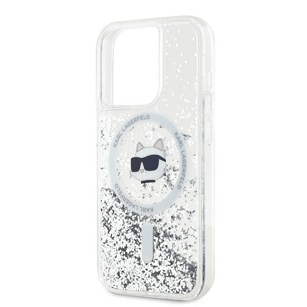 Karl Lagerfeld Liquid Glitter Choupette Head MagSafe case for iPhone 15 Pro - transparent