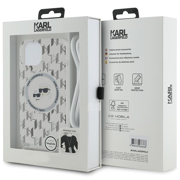 Karl Lagerfeld IML Crossbody Monogram Karl &amp; Choupette Head MagSafe Case for iPhone 15 / 14 / 13 - Transparent