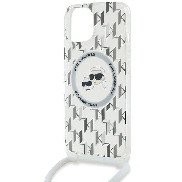 Karl Lagerfeld IML Crossbody Monogram Karl &amp; Choupette Head MagSafe Case for iPhone 15 / 14 / 13 - Transparent