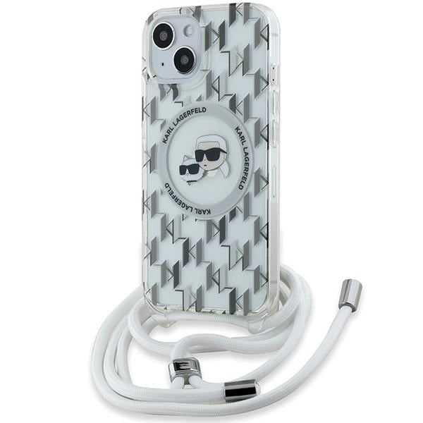 Karl Lagerfeld IML Crossbody Monogram Karl &amp; Choupette Head MagSafe Case for iPhone 15 / 14 / 13 - Transparent