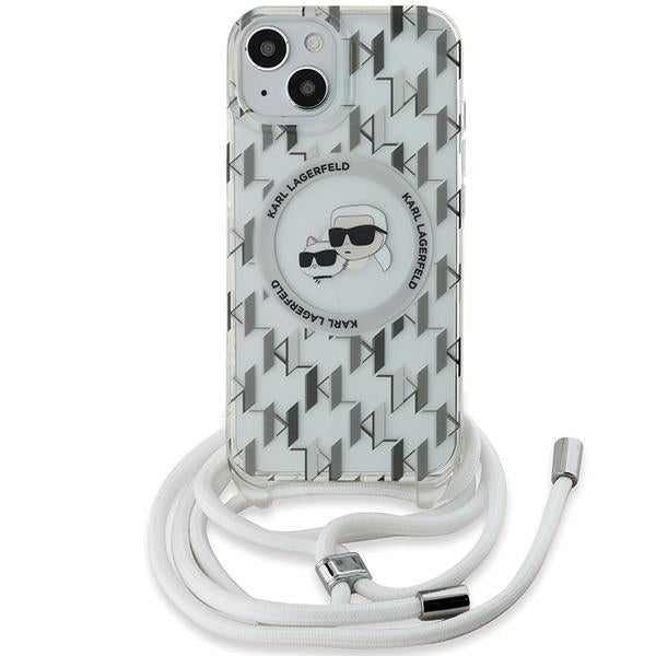 Karl Lagerfeld IML Crossbody Monogram Karl &amp; Choupette Head MagSafe Case for iPhone 15 / 14 / 13 - Transparent