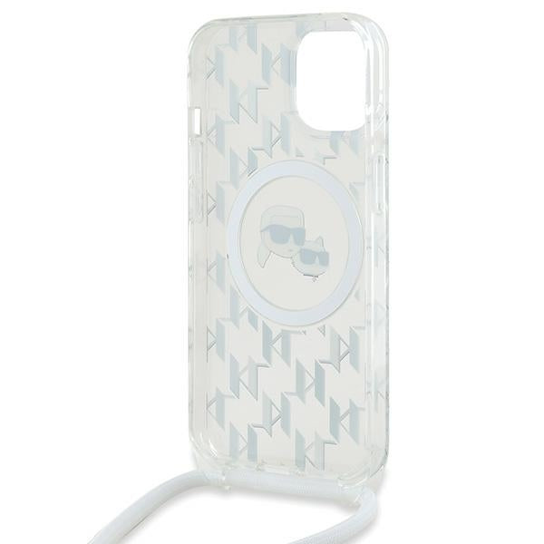Karl Lagerfeld IML Crossbody Monogram Karl &amp; Choupette Head MagSafe Case for iPhone 15 / 14 / 13 - Transparent
