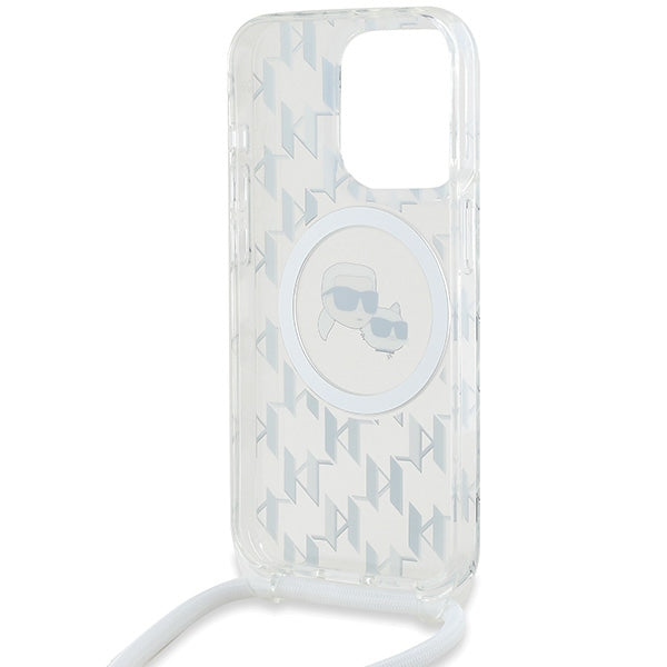 Karl Lagerfeld IML Crossbody Monogram Karl &amp; Choupette Head MagSafe Case for iPhone 15 Pro Max - Transparent