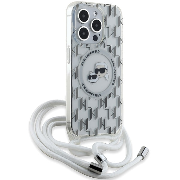 Karl Lagerfeld IML Crossbody Monogram Karl &amp; Choupette Head MagSafe Case for iPhone 15 Pro Max - Transparent