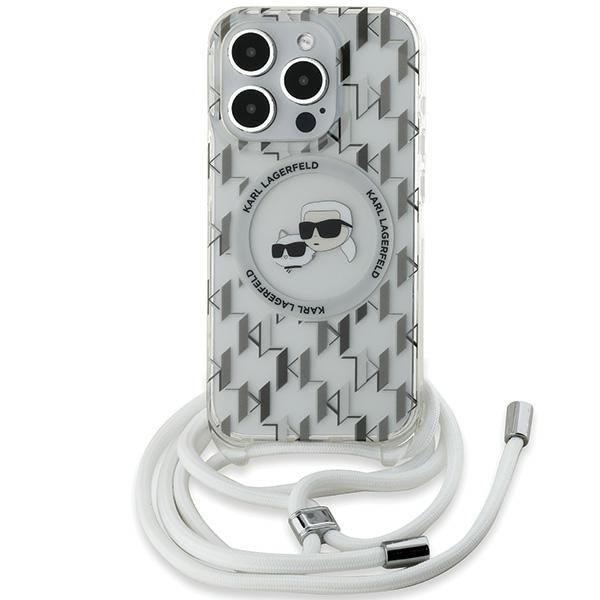 Karl Lagerfeld IML Crossbody Monogram Karl &amp; Choupette Head MagSafe Case for iPhone 15 Pro Max - Transparent
